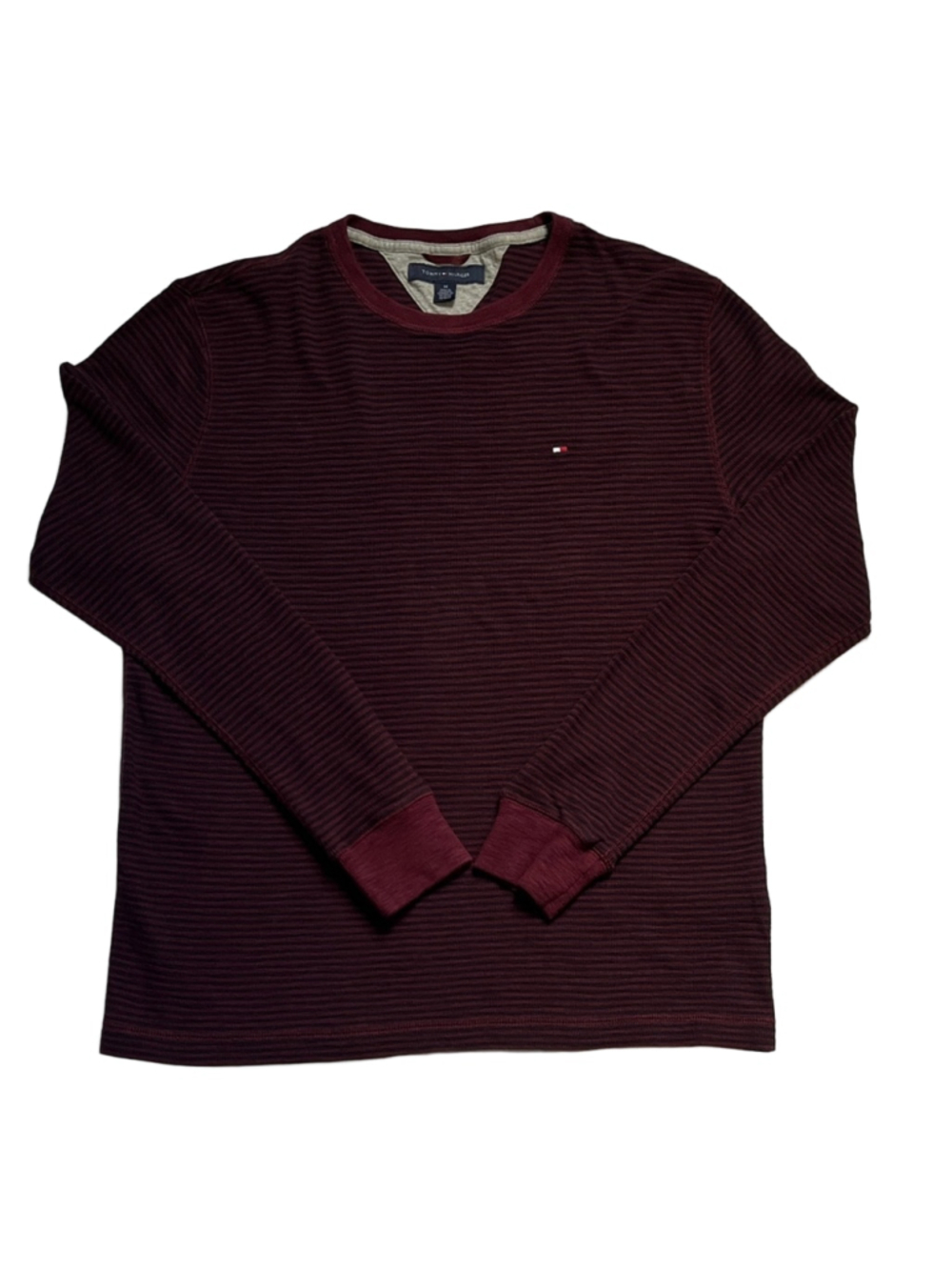 Tommy Hilfiger Men's Dark Red Striped Long Sleeve Thermal Shirt